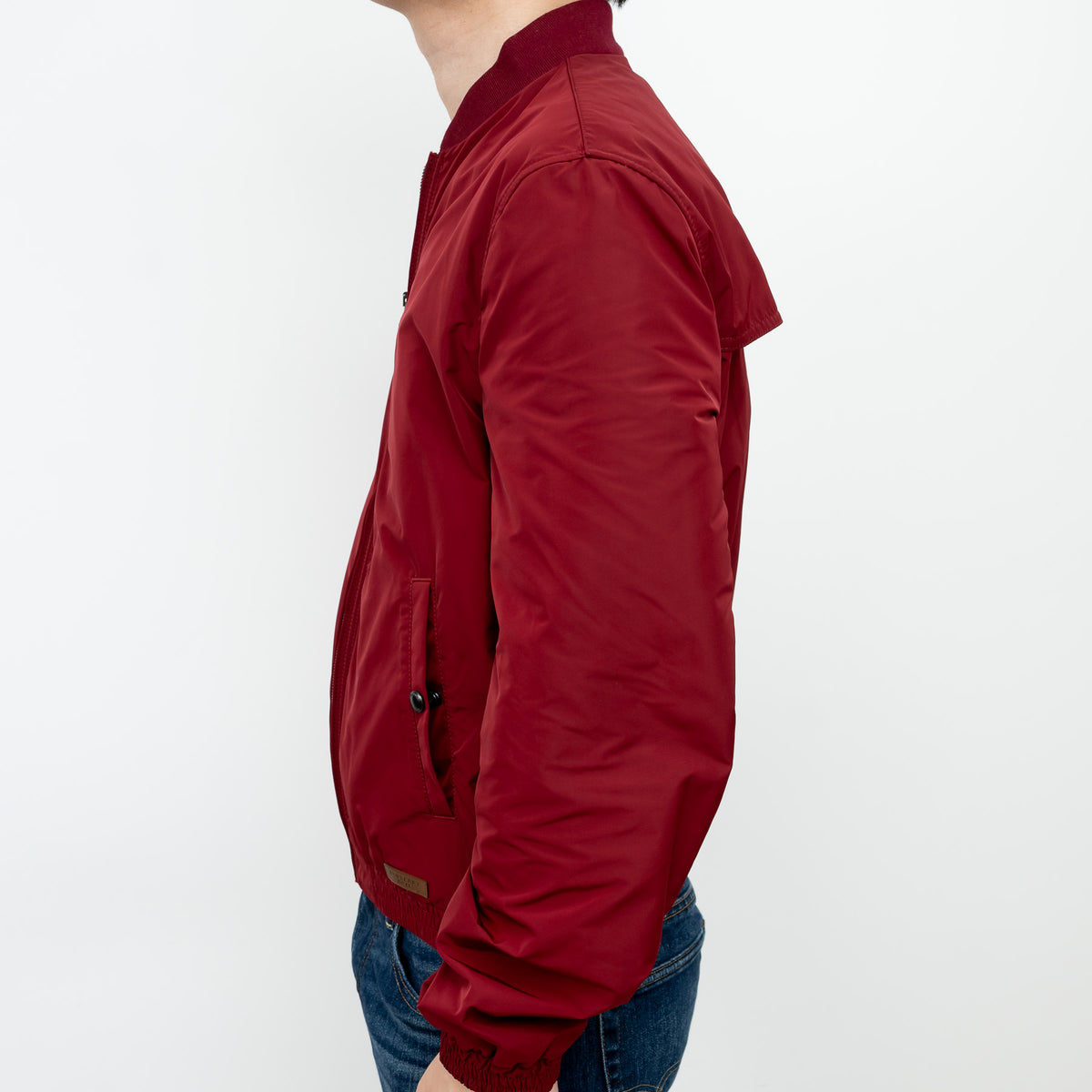 Burberry Red Nylon Bomber Jacket with Ribbed Details Size M