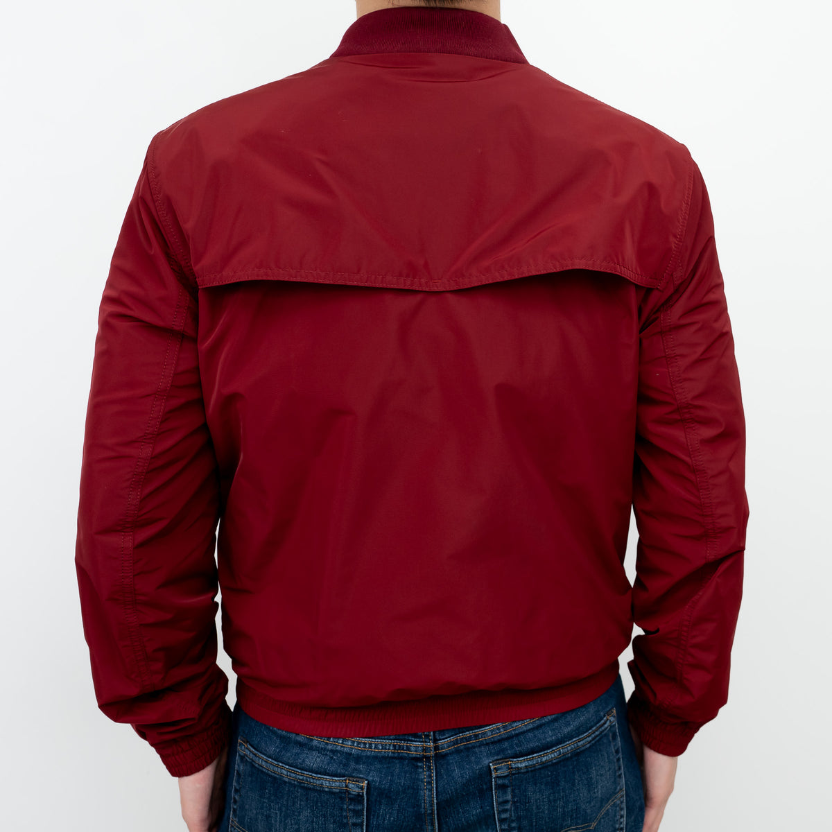 Burberry Red Nylon Bomber Jacket with Ribbed Details Size M