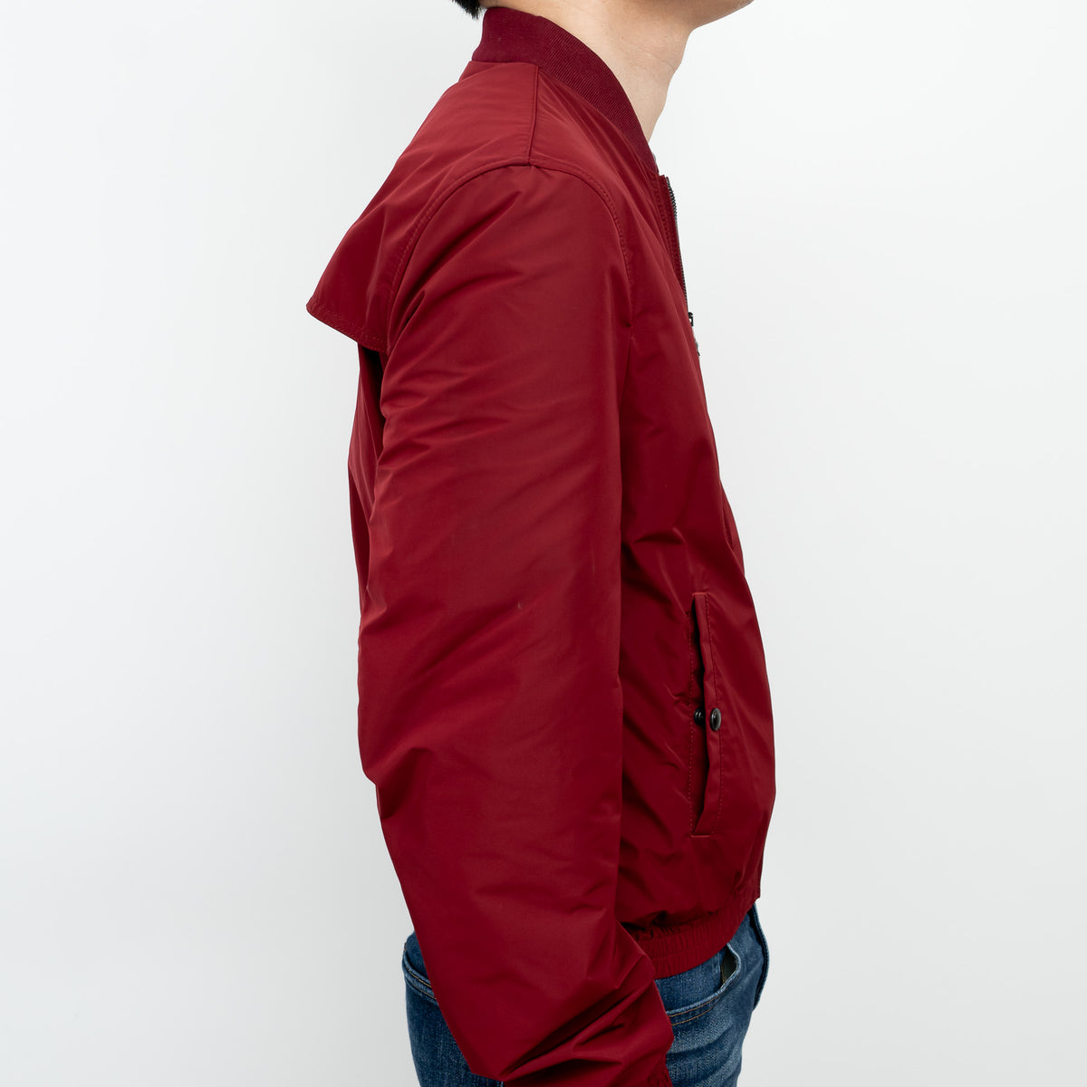 Burberry Red Nylon Bomber Jacket with Ribbed Details Size M