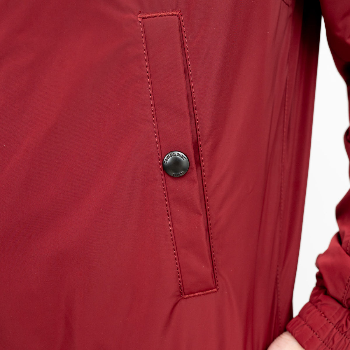 Burberry Red Nylon Bomber Jacket with Ribbed Details Size M