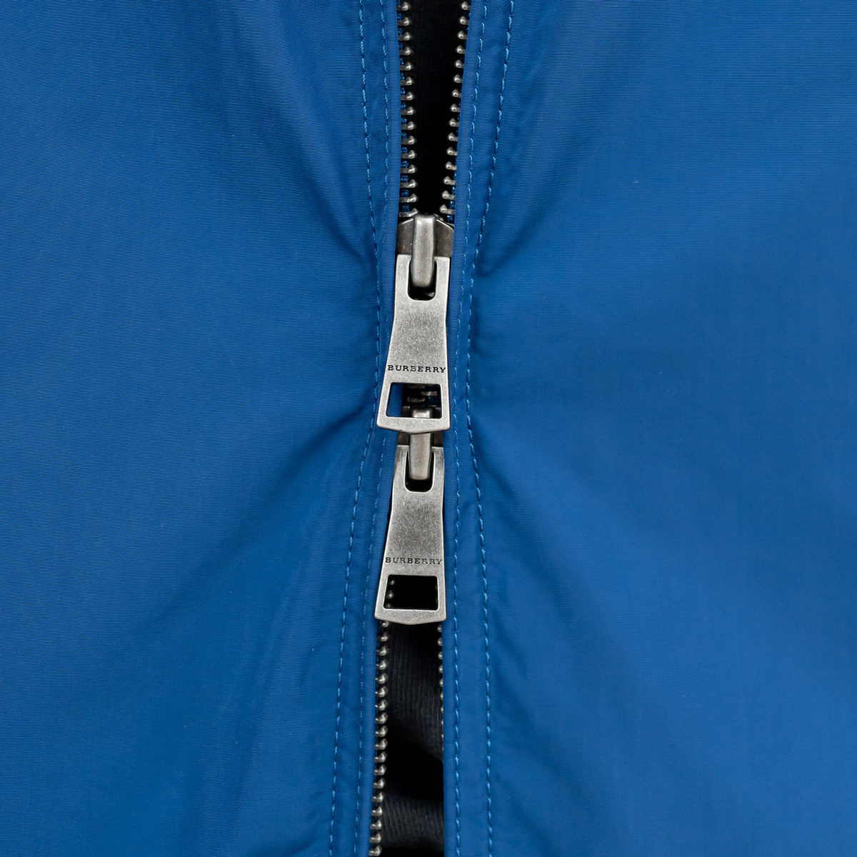 Burberry Blue Nylon Bomber Jacket with Ribbed Details Size M