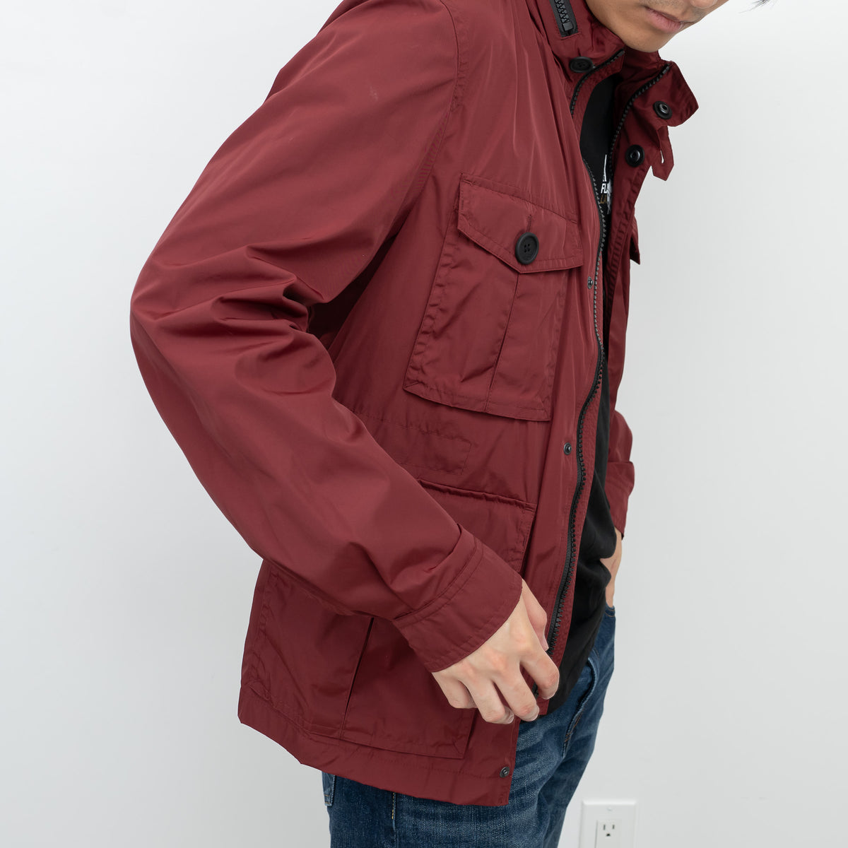 Burberry Burgundy Nylon Jacket with Cargo Pockets Size M