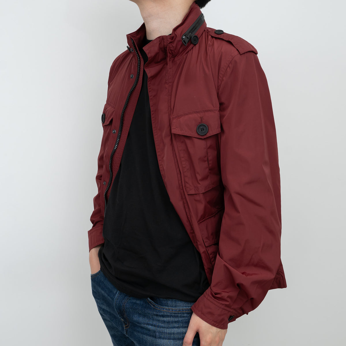 Burberry Burgundy Nylon Jacket with Cargo Pockets Size M