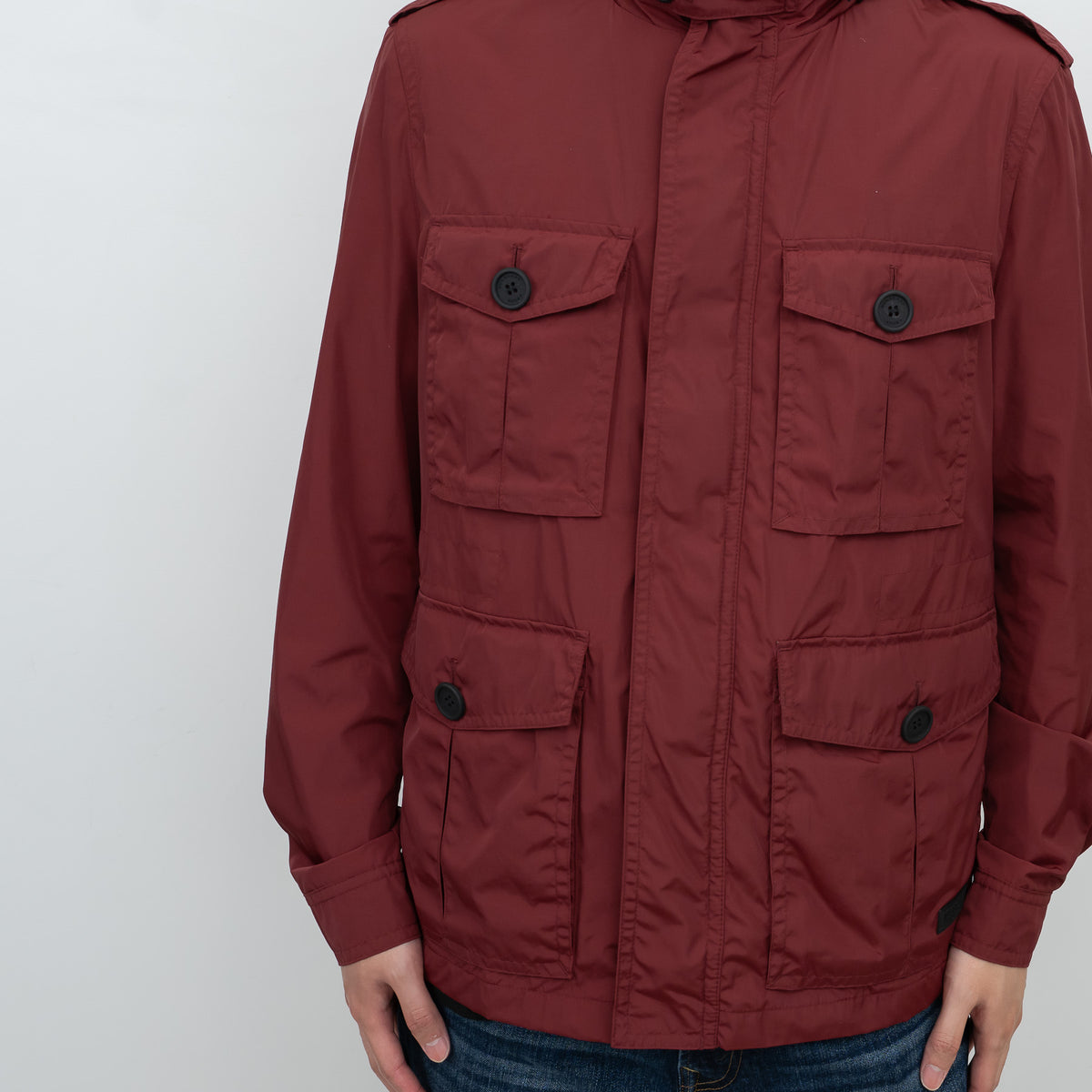 Burberry Burgundy Nylon Jacket with Cargo Pockets Size M