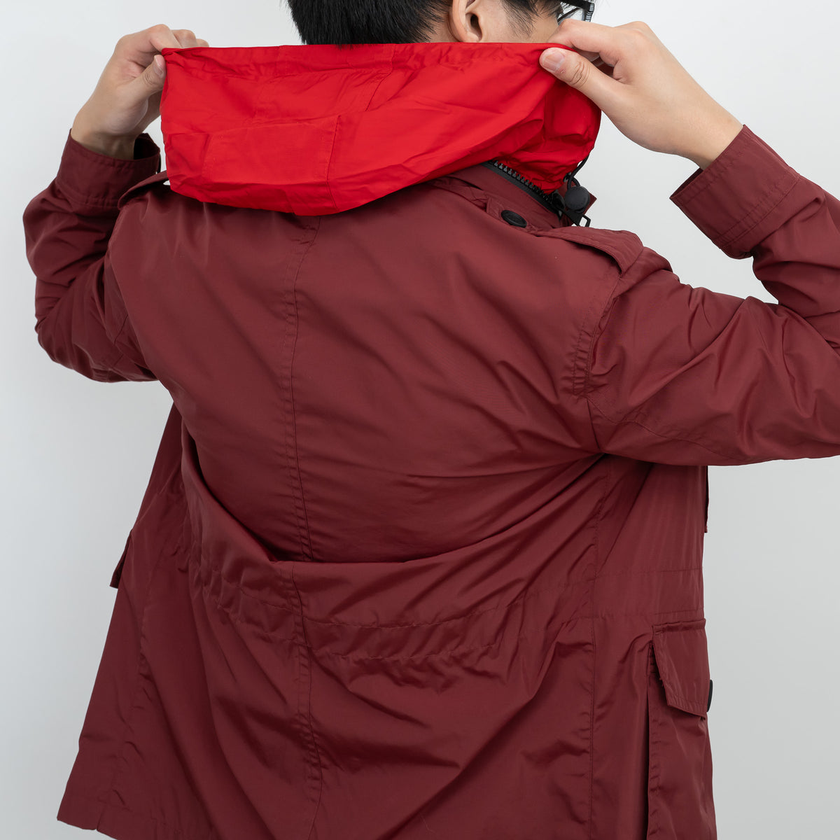 Burberry Burgundy Nylon Jacket with Cargo Pockets Size M