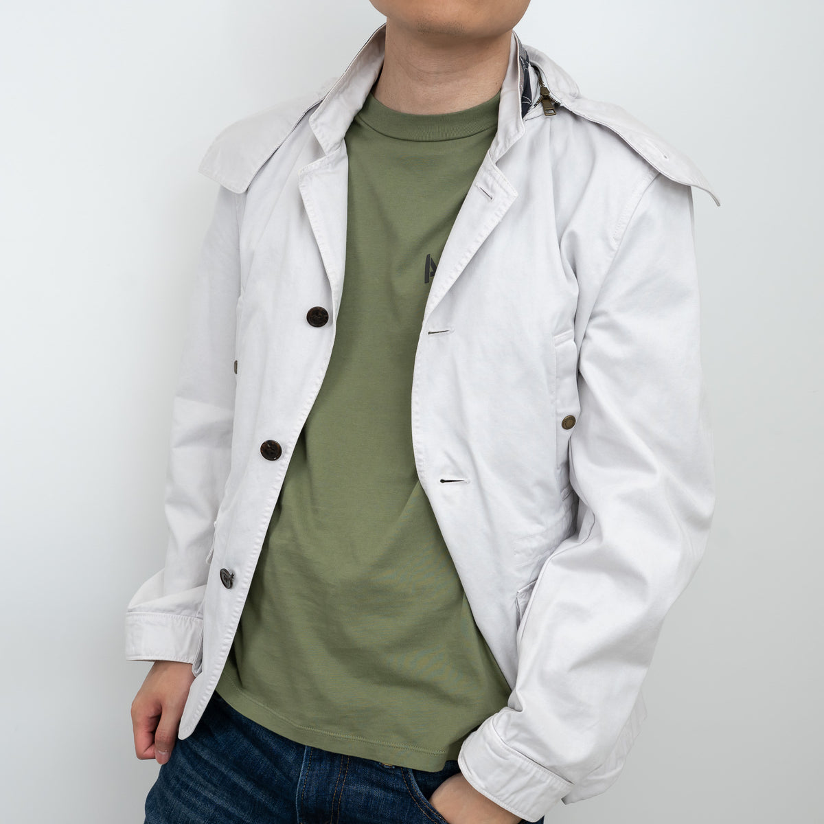 Burberry Light Grey Cotton Trench Coat Size M