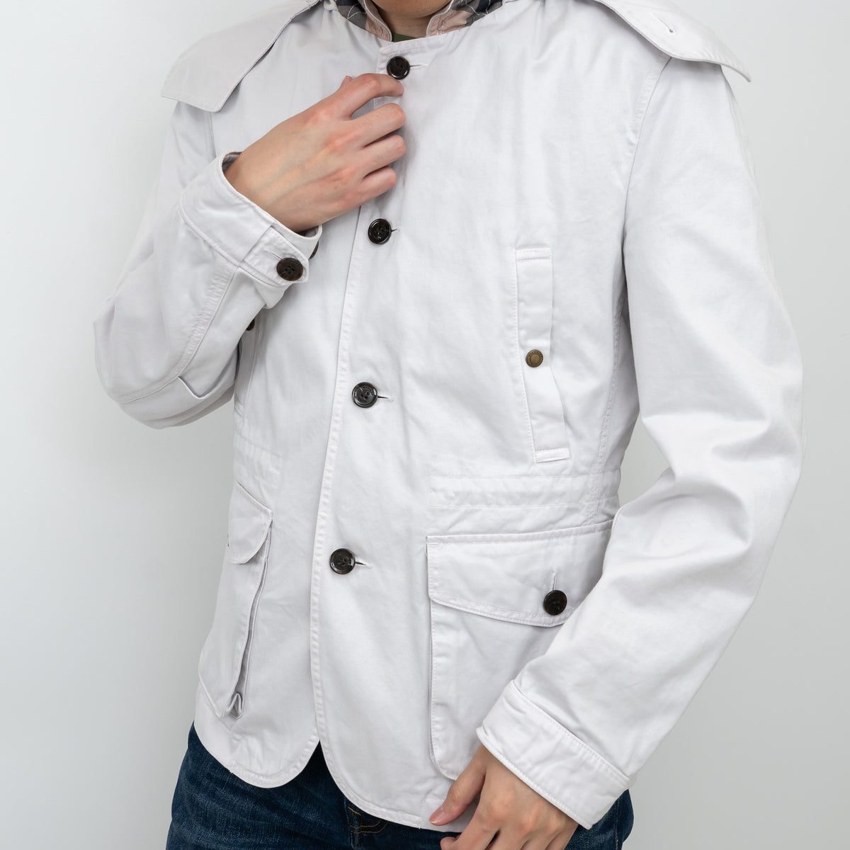 Burberry Light Grey Cotton Trench Coat Size M