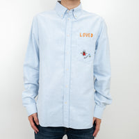 Gucci Blue Button Up with Embroidered Details Size 41