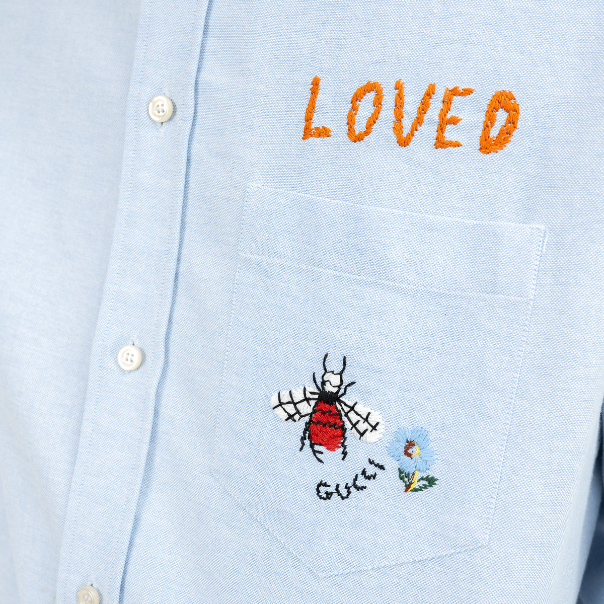 Gucci Blue Button Up with Embroidered Details Size 41