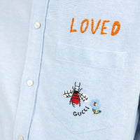 Gucci Blue Button Up with Embroidered Details Size 41