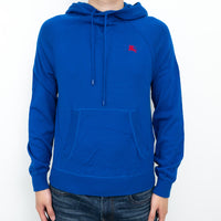 Burberry Blue Knit Hoodie with Red Logo Size M