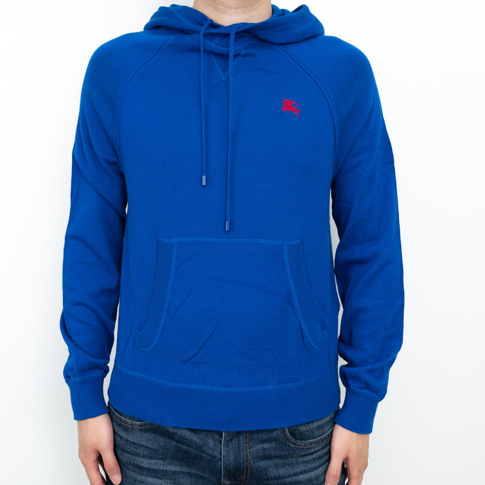 Burberry Blue Knit Hoodie with Red Logo Size M