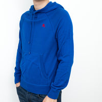 Burberry Blue Knit Hoodie with Red Logo Size M
