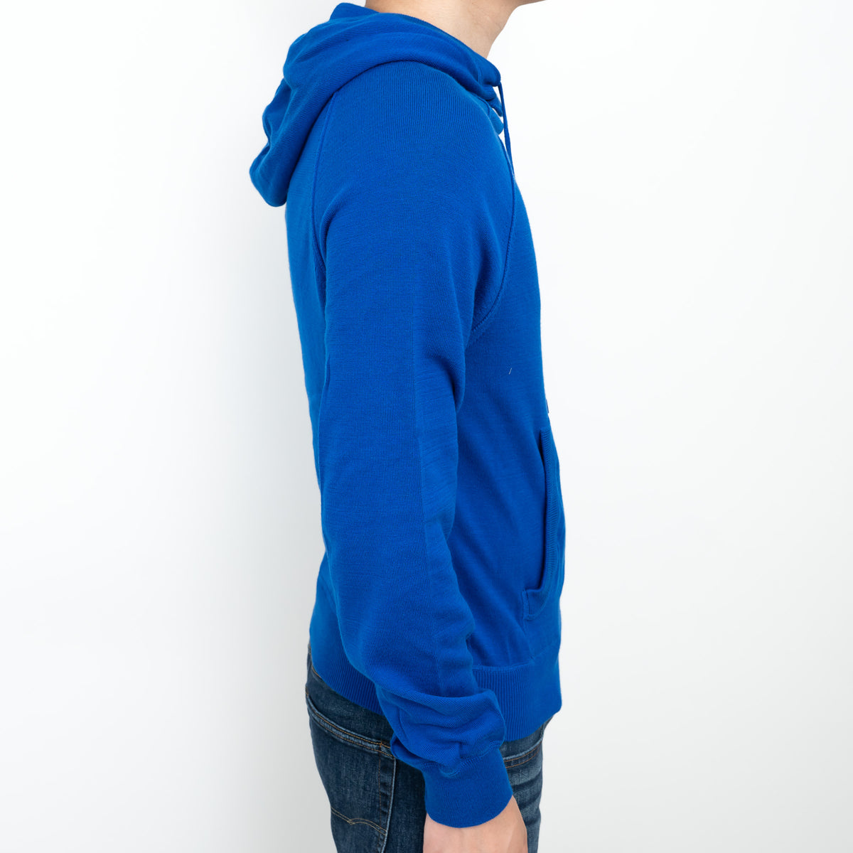 Burberry Blue Knit Hoodie with Red Logo Size M