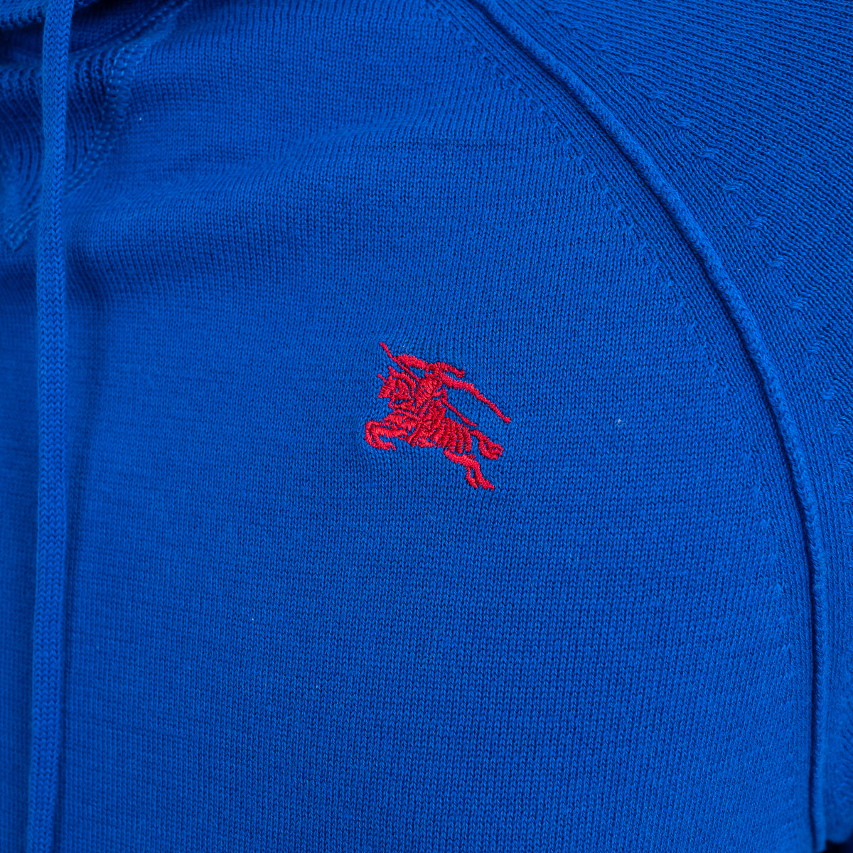 Burberry Blue Knit Hoodie with Red Logo Size M