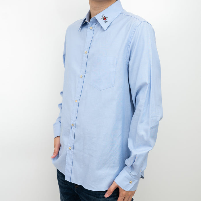 Gucci Blue Button Up with Embroidered Bee Detail Size 41