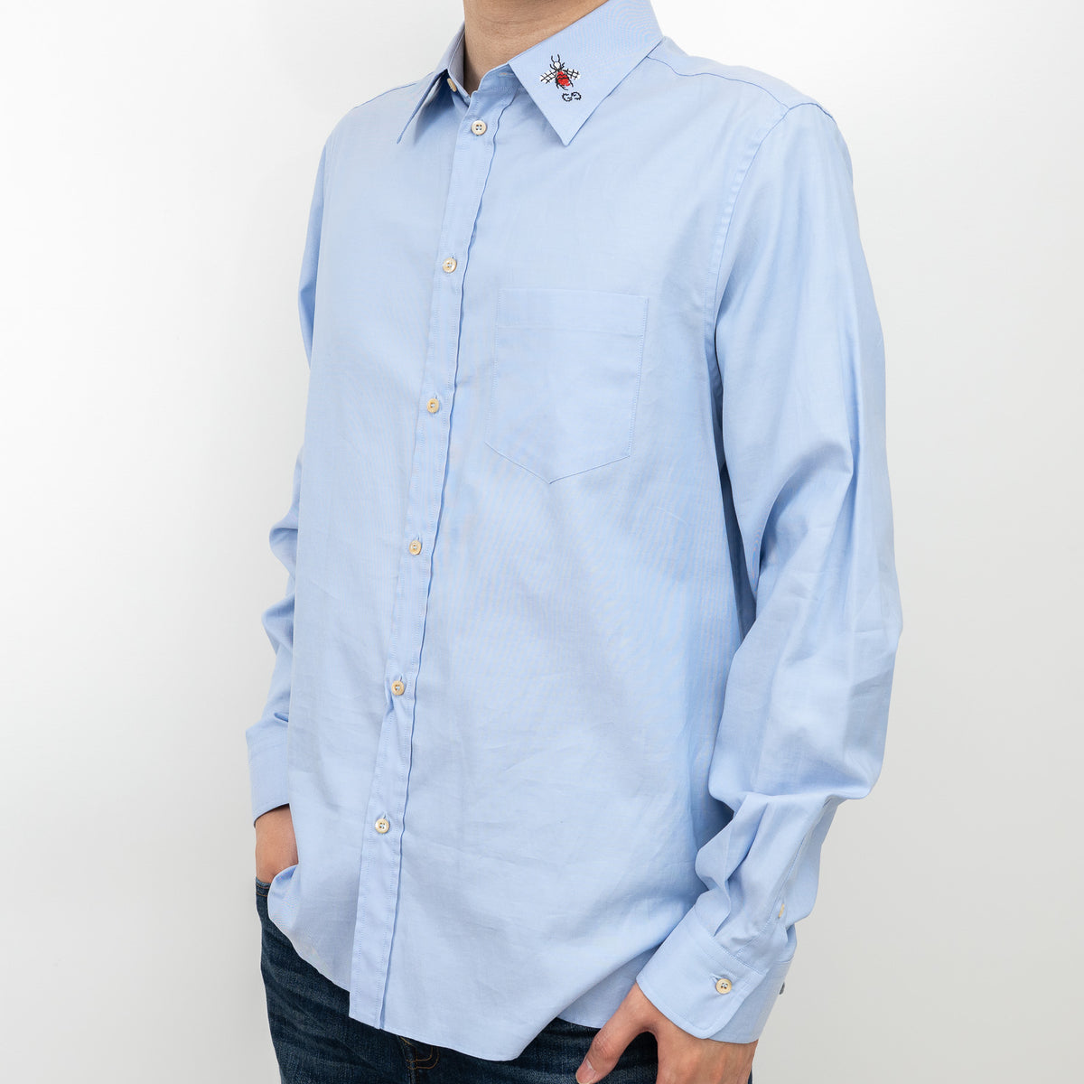 Gucci Blue Button Up with Embroidered Bee Detail Size 41