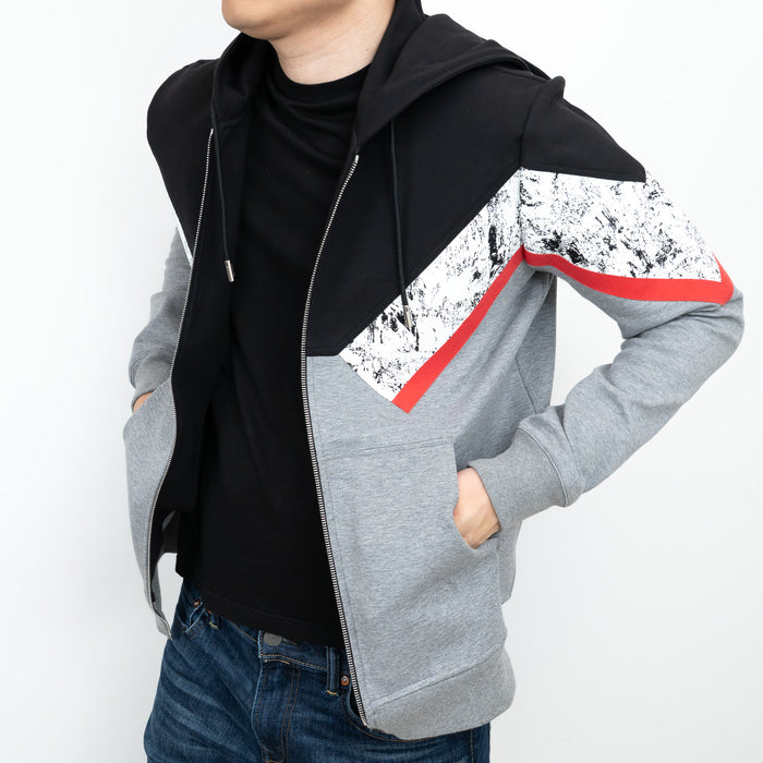 Dior Zip Up Hoodie with Red/Speckled Chevron Detail Size M