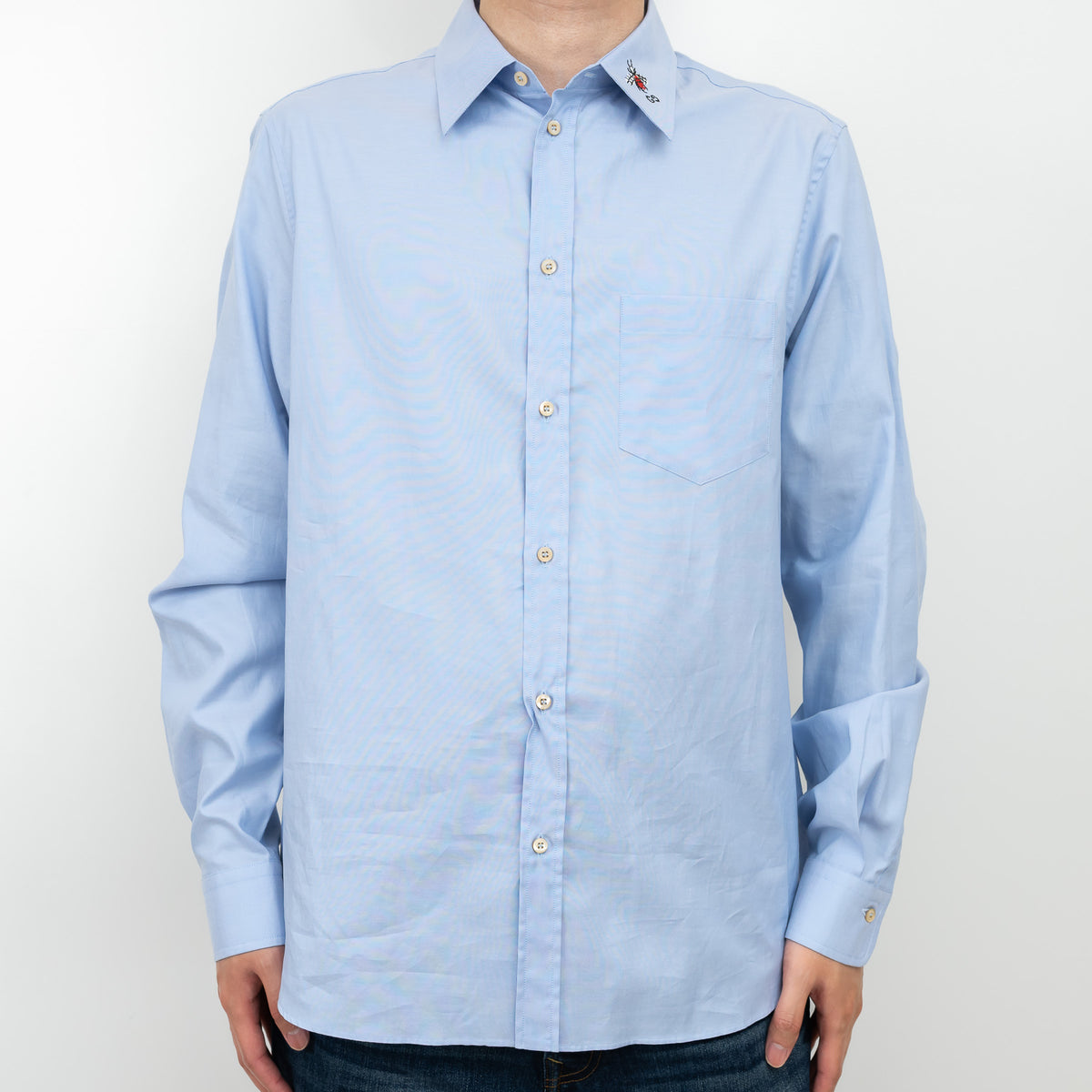 Gucci Blue Button Up with Embroidered Bee Detail Size 41