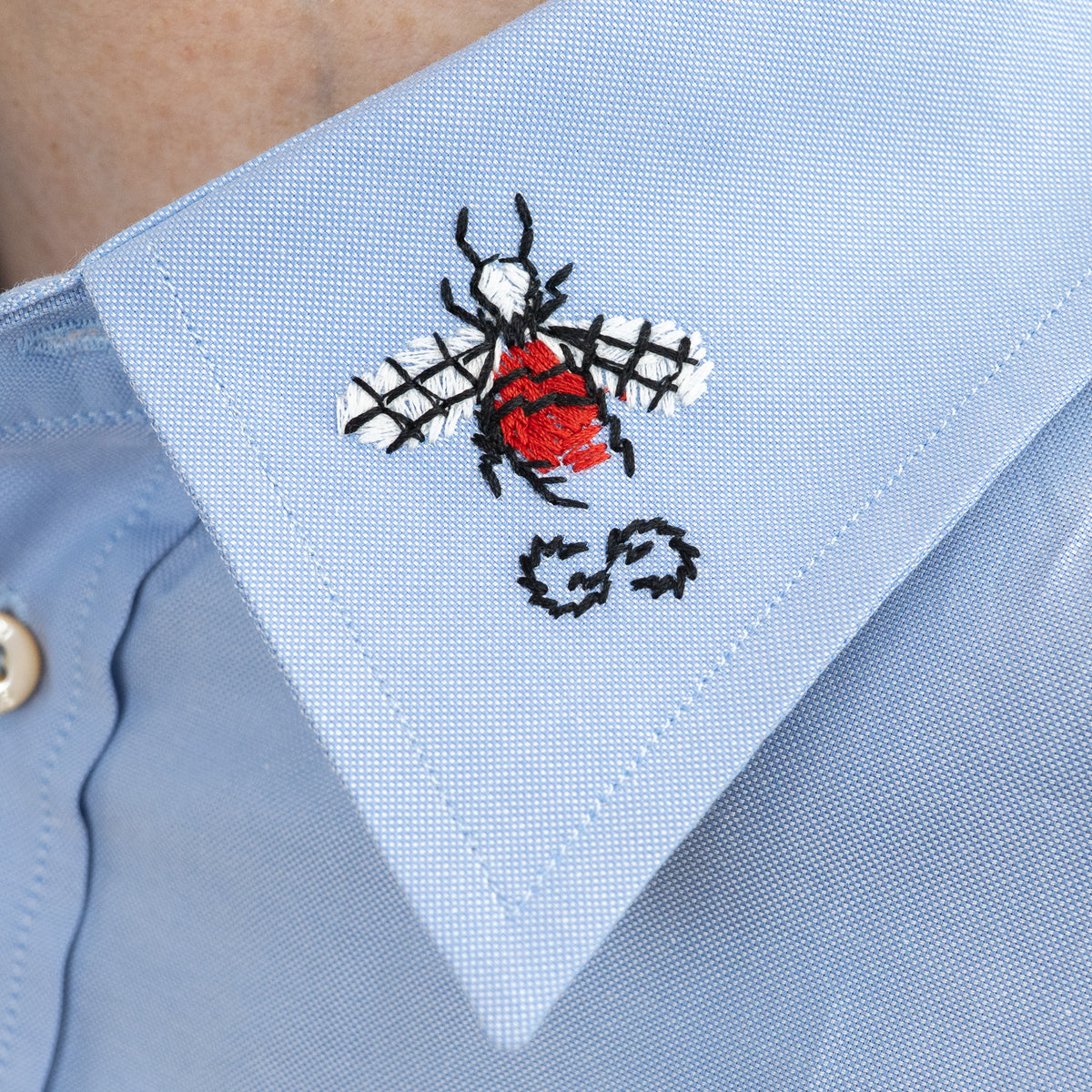 Gucci Blue Button Up with Embroidered Bee Detail Size 41