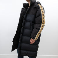 Gucci Black Nylon GG Jacquard Long Down Coat Size 50
