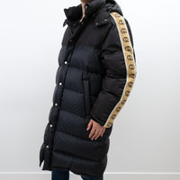 Gucci Black Nylon GG Jacquard Long Down Coat Size 50