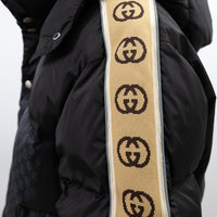 Gucci Black Nylon GG Jacquard Long Down Coat Size 50