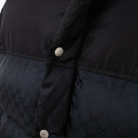 Gucci Black Nylon GG Jacquard Long Down Coat Size 50