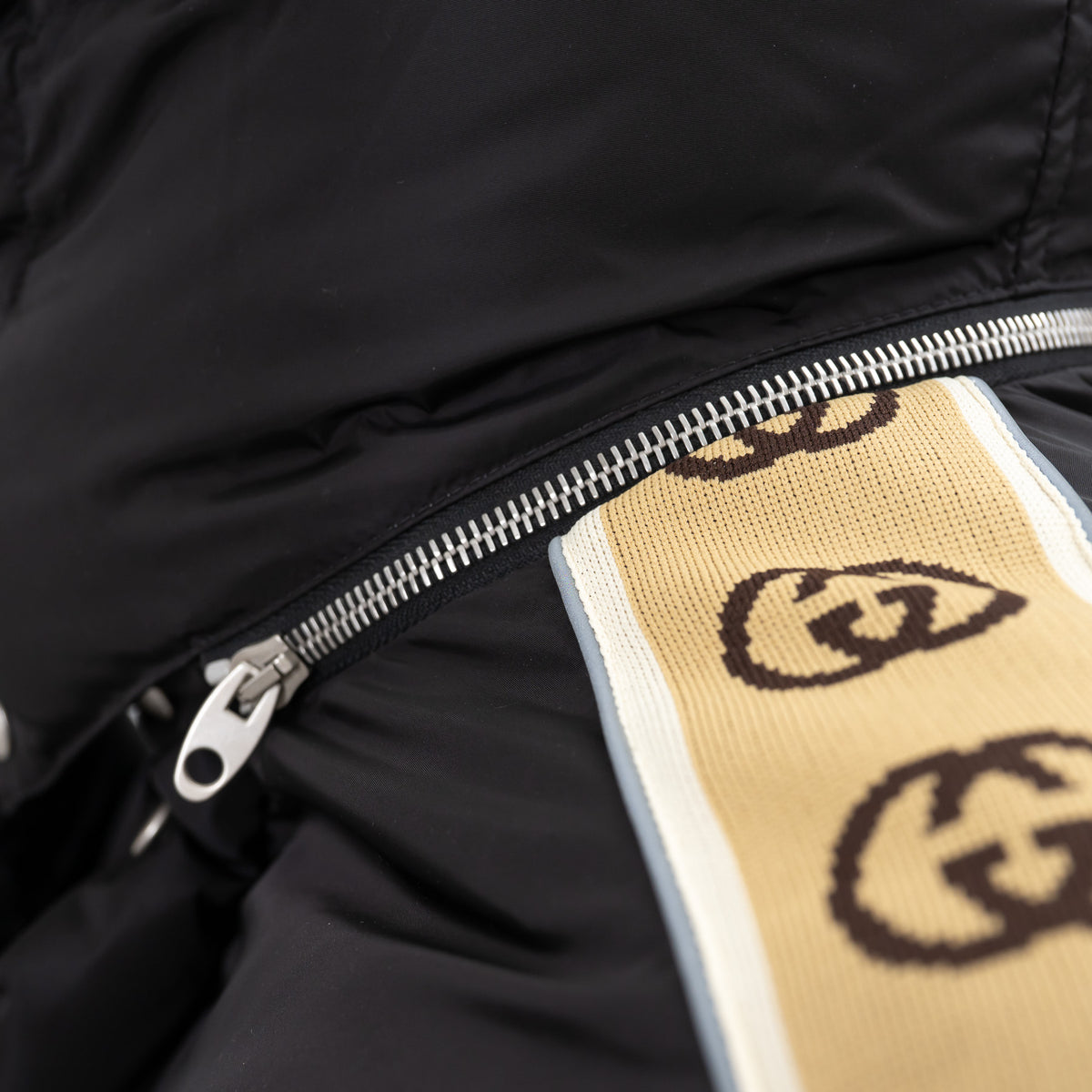 Gucci Black Nylon GG Jacquard Long Down Coat Size 50