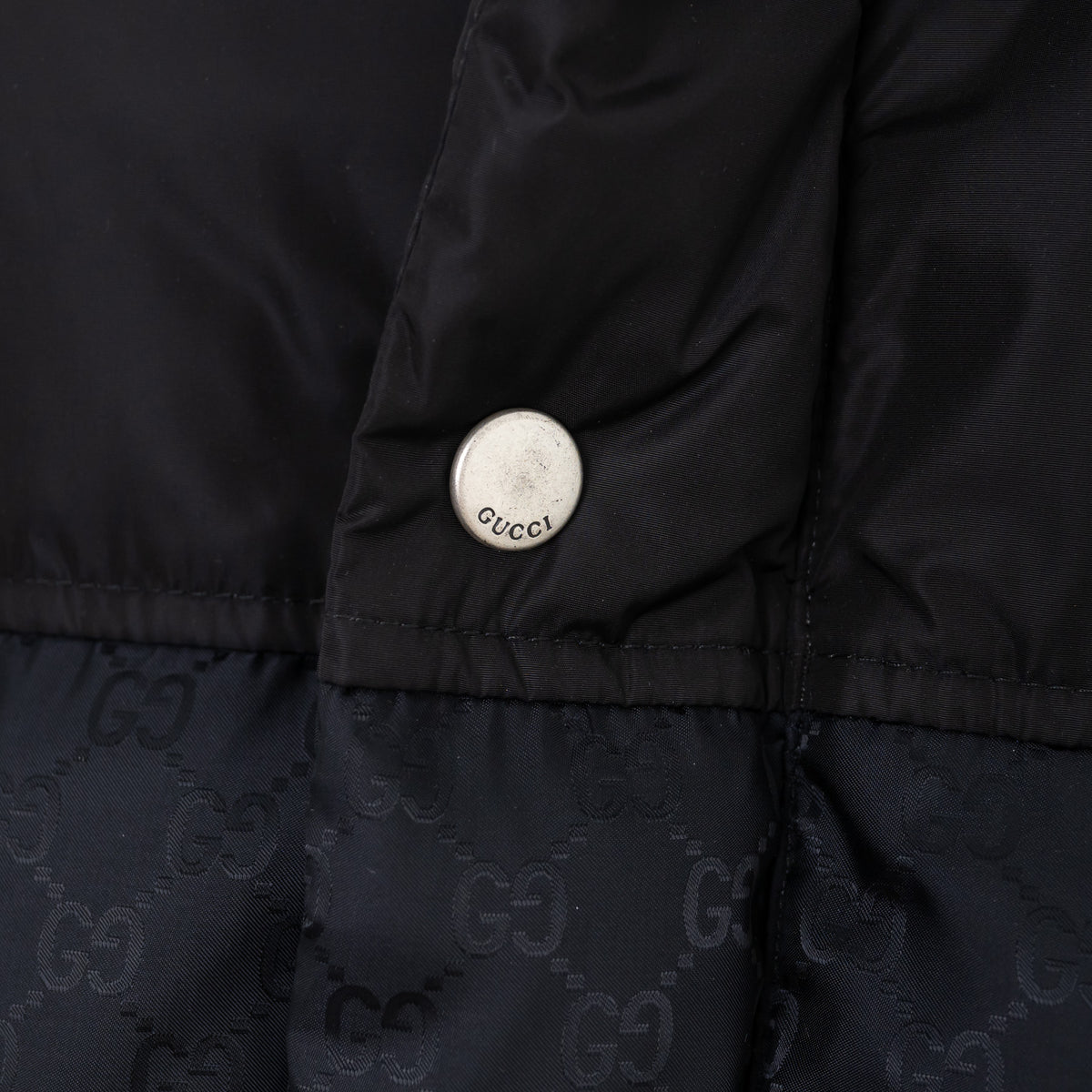 Gucci Black Nylon GG Jacquard Long Down Coat Size 50