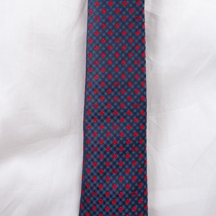 Gucci Navy and Red Silk Jacquard Tie