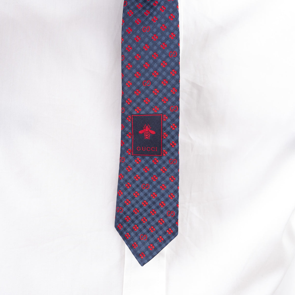 Gucci Navy and Red Silk Jacquard Tie