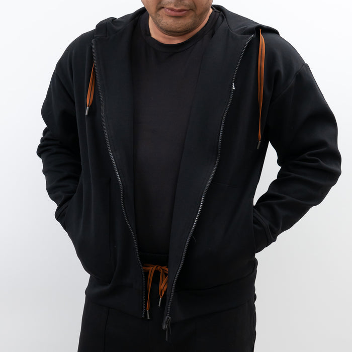 Zegna Black Cotton Zip-up Hoodie (Size M) and Pants (Size S)