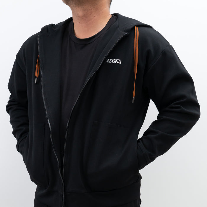 Zegna Black Cotton Zip-up Hoodie (Size M) and Pants (Size S)