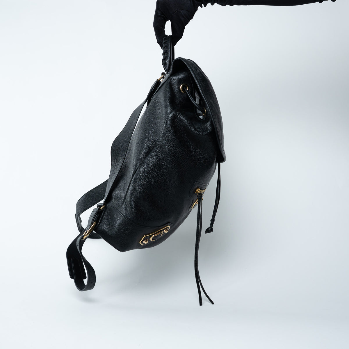 Balenciaga Black Grained Leather Backpack