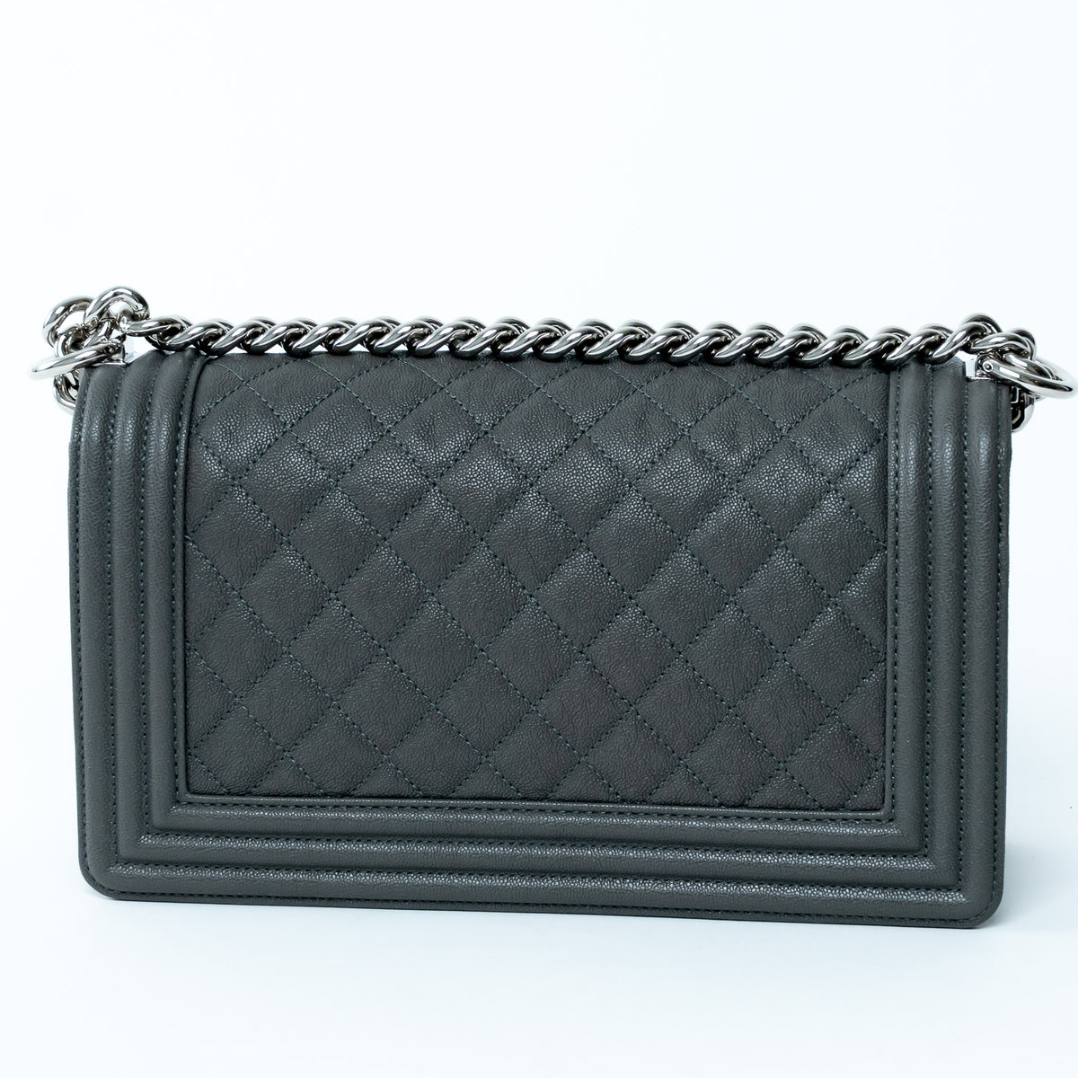 Pre-Loved Chanel™ Grey Pebbled Leather Medium Boy Bag