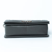 Pre-Loved Chanel™ Grey Pebbled Leather Medium Boy Bag