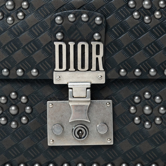Dior Black Leather Debossed Patterned DiorAddict Studded Bag