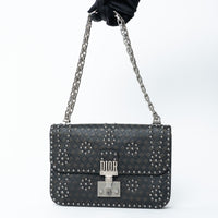 Dior Black Leather Debossed Patterned DiorAddict Studded Bag