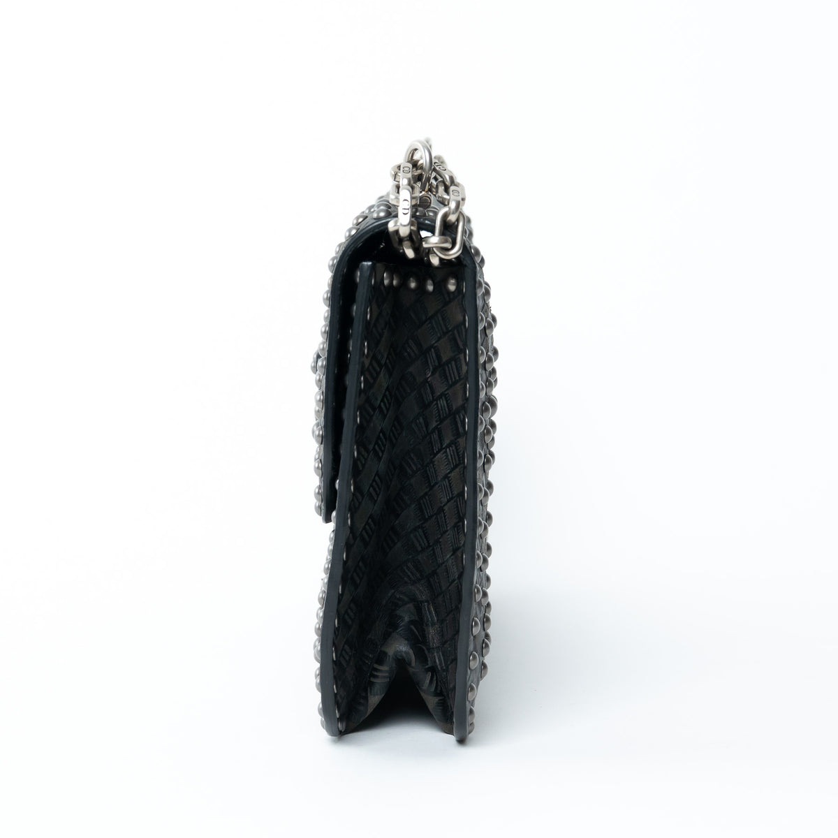 Dior Black Leather Debossed Patterned DiorAddict Studded Bag