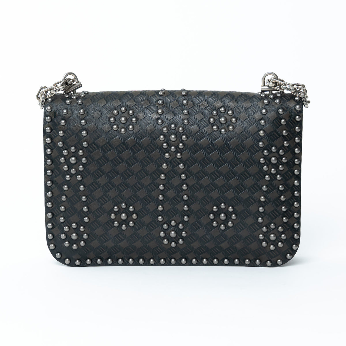 Dior Black Leather Debossed Patterned DiorAddict Studded Bag