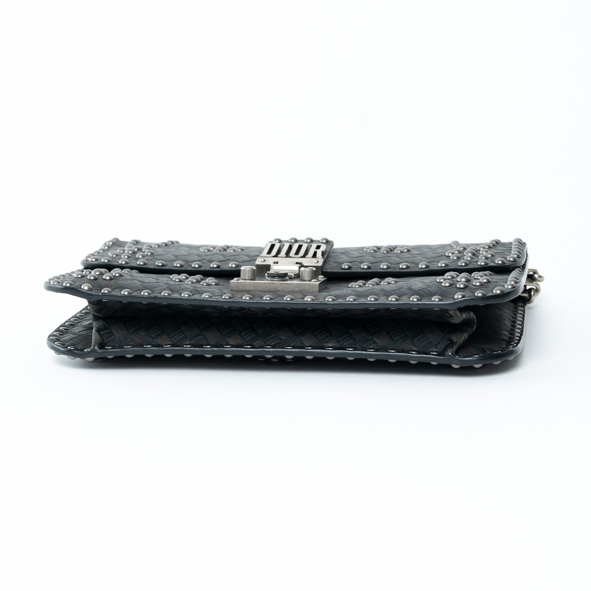 Dior Black Leather Debossed Patterned DiorAddict Studded Bag