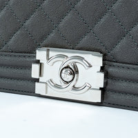 Pre-Loved Chanel™ Grey Pebbled Leather Medium Boy Bag