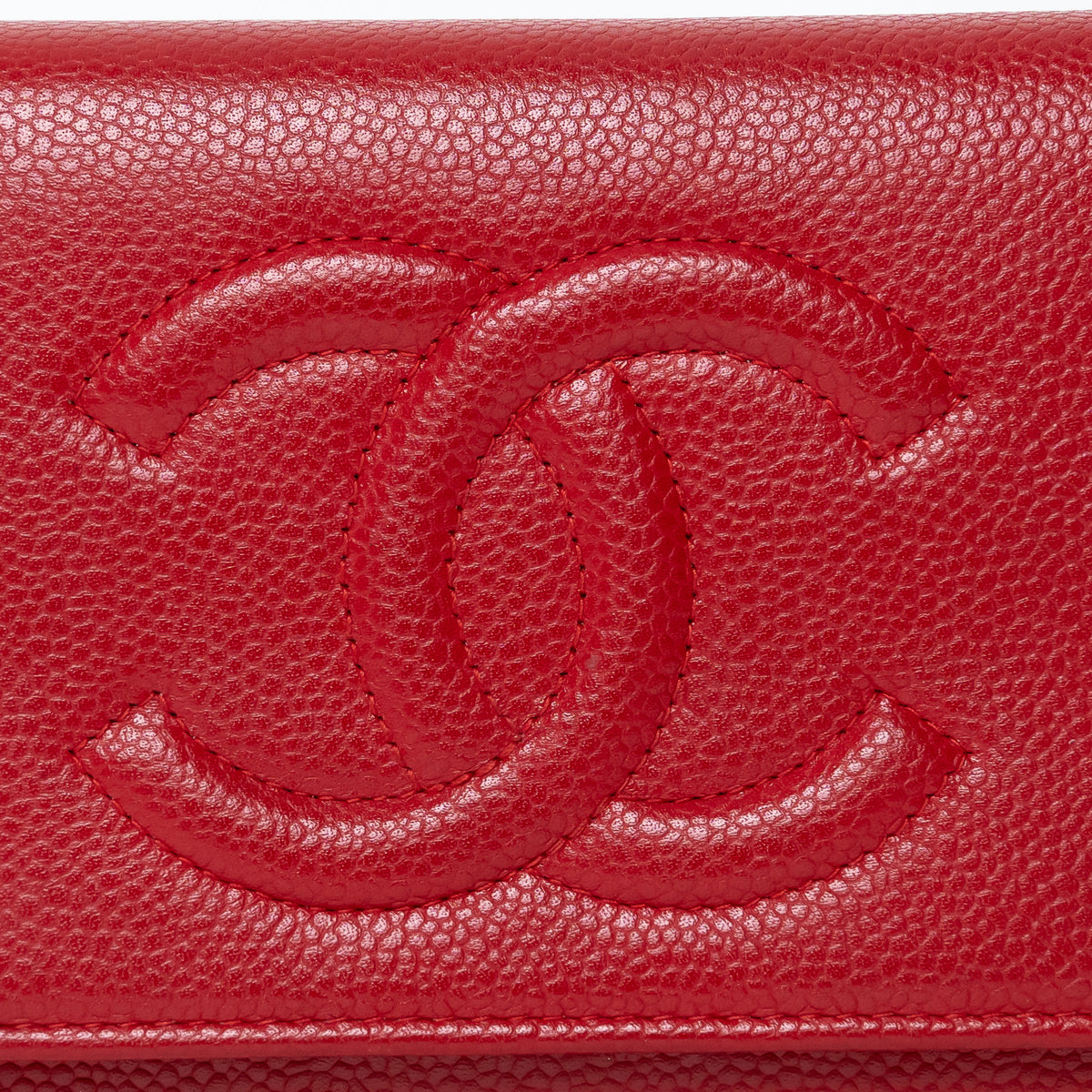 Pre-Loved Chanel ™ Red Pebbled Leather CC Timeless Wallet on Chain