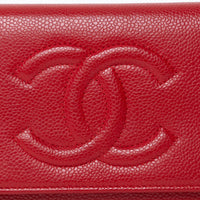 Pre-Loved Chanel ™ Red Pebbled Leather CC Timeless Wallet on Chain