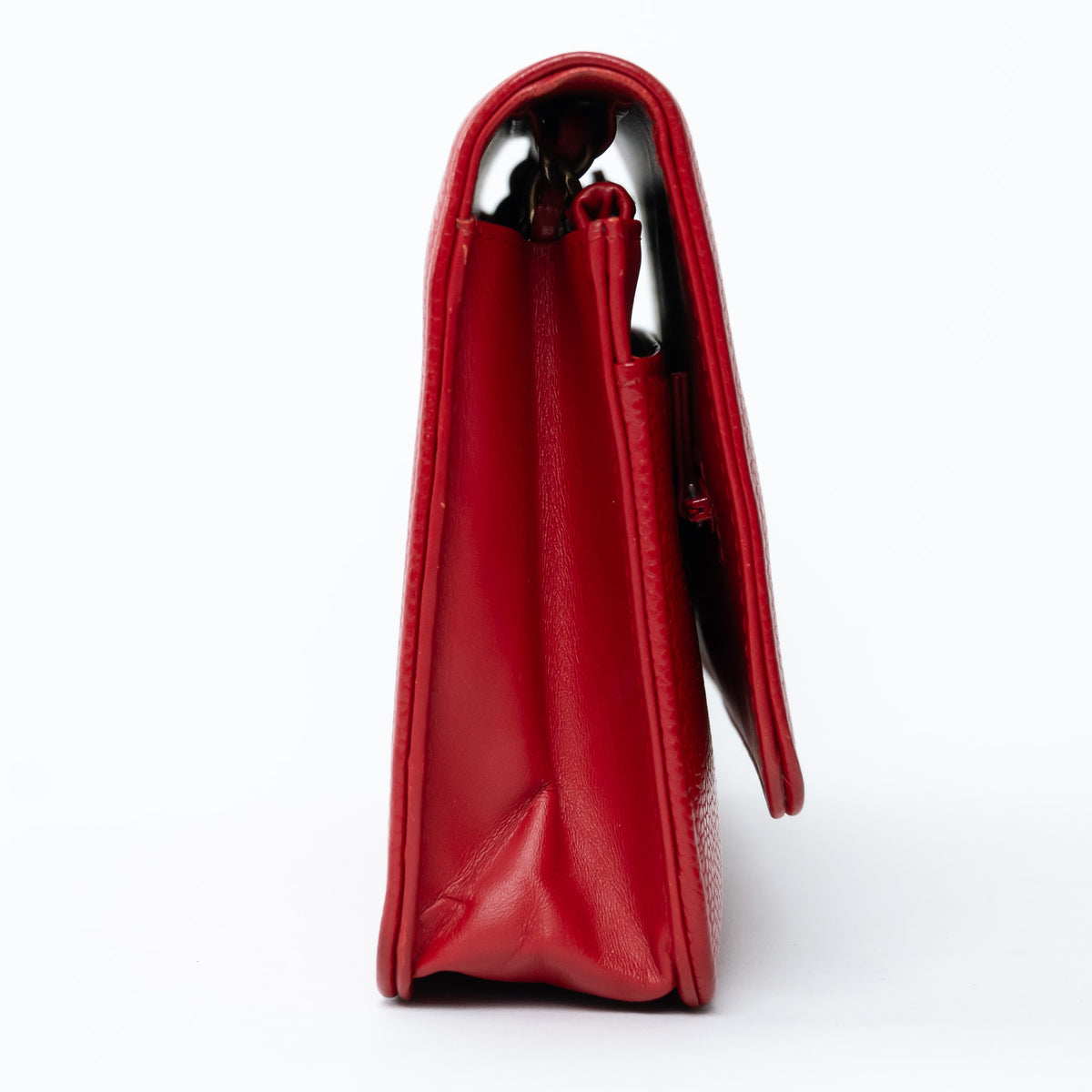 Pre-Loved Chanel ™ Red Pebbled Leather CC Timeless Wallet on Chain