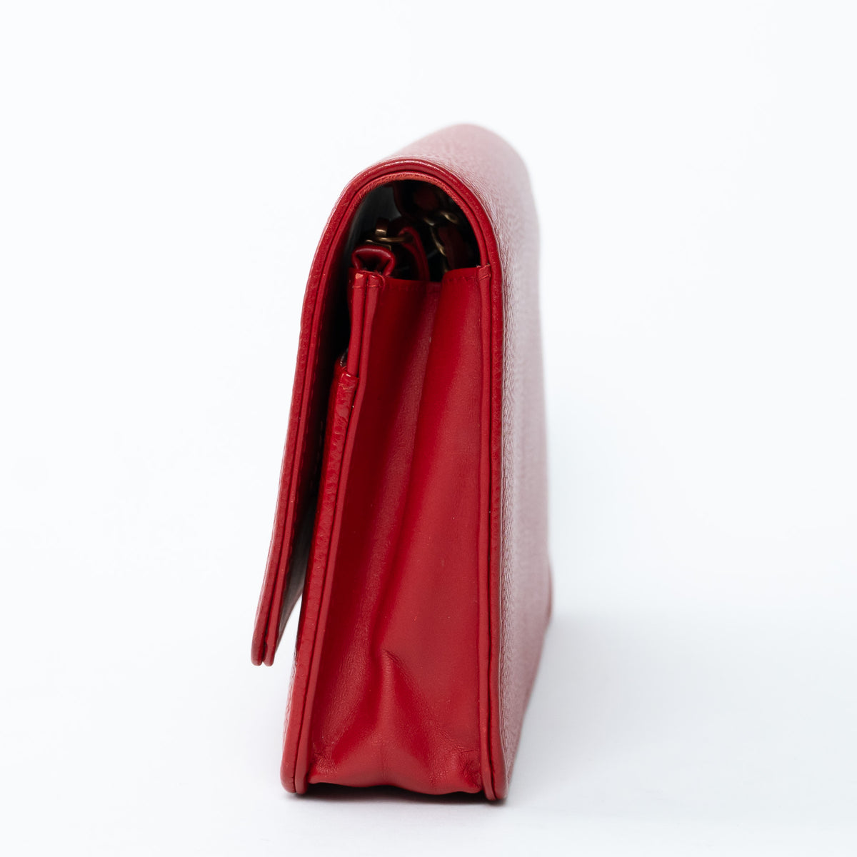 Pre-Loved Chanel ™ Red Pebbled Leather CC Timeless Wallet on Chain