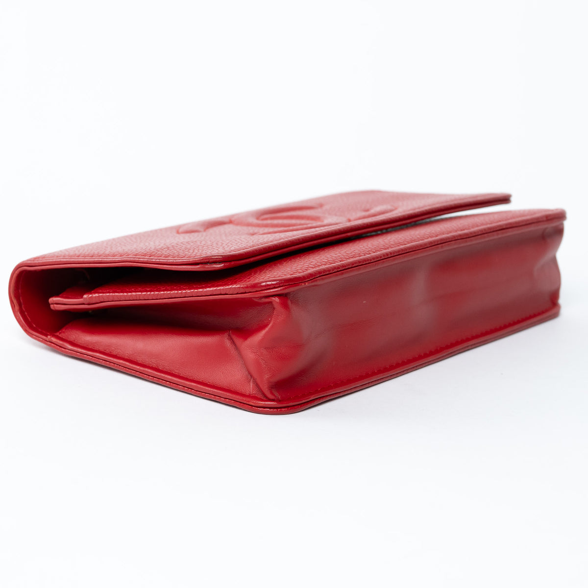 Pre-Loved Chanel ™ Red Pebbled Leather CC Timeless Wallet on Chain