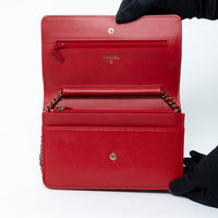 Pre-Loved Chanel ™ Red Pebbled Leather CC Timeless Wallet on Chain