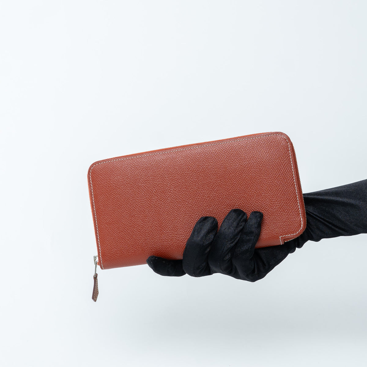 Hermex Deep Brown Epsom Leather Silk'In Classic Long Wallet